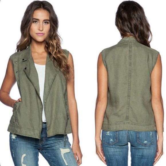 🌵Michael Stars Cargo Green Moto Linen Vest - Picture 1 of 4
